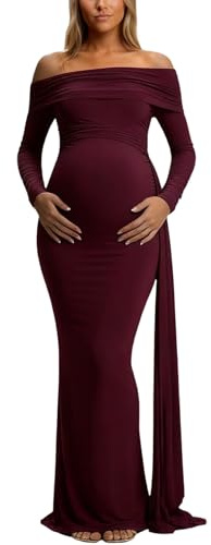 Vestidos De Maternidad Fiesta Elegante Mujer Vestidos Acanalado Abertura Lactancia Comodidad Favorecedor Lactancia Elegante Vestido de Maternidad Formal Asimétricos Mangas Largas (M)