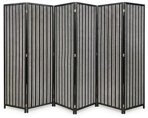 Folding Paravent 6 Panel Room Divider Screen, Freestanding Partition Wall Panel Privacy Furniture for Living Room, Bedroom, and Office (Wooden B&W)