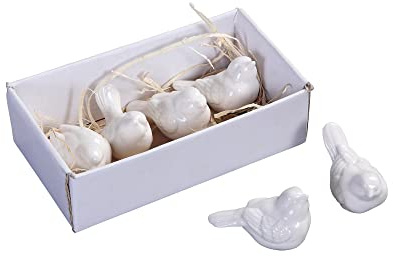 Set mit 6 weißen Keramikvögeln