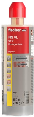 fischer Montagemörtel FIS VL 150 C, Injektionsmörtel für den Innen- und Außenbereich, Mörtel mit hoher Flexibilität & Tragfähigkeit, Verbundmörtel für Beton und Mauerwerk, 145 ml