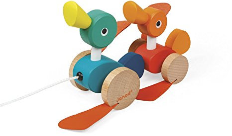 Janod - Zigolos Wooden Pull-Along Ducks - FSC Certified Pull-Along Toddler Toy - For children from the Age of 1, J08211, Multicolored