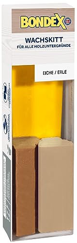 Bondex Wachskitt Eiche/Erle à 7 g Block | Ausbesserung von Rissen, Kratzern oder Löchern | Einfache und saubere Verarbeitung und Anwendung | Überstreichbar nach Trocknung | Inklusive Kunststoffspachtel | Holzpaste| Holzfüllung