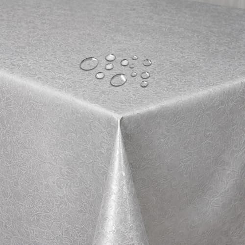 Wachstuch Wachstischdecke Gartentischdecke Relief Ranken Silber Quadratisch 120 x 120 cm, abwaschbare Tischdecke, wasserabweisend