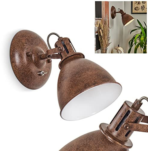 Wandleuchte Koppom, Wandlampe aus Metall in Rostbraun/Weiß, 1-flammig, mit verstellbarem Lampenschirm, 1 x E14-Fassung, Retro/Vintage-Design, ohne Leuchtmittel