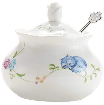 hotoco Zuckerdose, Keramik Zuckerdose mit Deckel und Edelstahl Löffel für Haus und Küche - Flower Design, Weiß blume