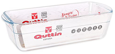 Quttin Molde para Tartas de Vidrio, Borosilicato Cristal, Rectangular, Microondas Horno Congelador y Lavavajillas, 28.2 x 11.6 x 7.7 cm 1.7 litros