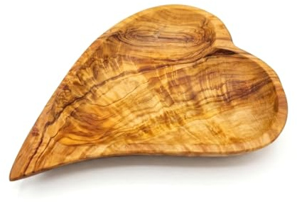 Budawi® Olivenholzschale Herzschale aus Olivenholz | kleine Holzschale mit abgerundeten Kanten | handgefertigte Dekoschale Ablage Herz | 16 x 13 cm