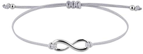 StarAppeal Unendlichkeit Infinity Liebe Freundschafts Armband mit Perlen in Silber und Gold, Größenverstellbar, Mädchen, Damen Armband, Handmade (Hellgrau-Silber)