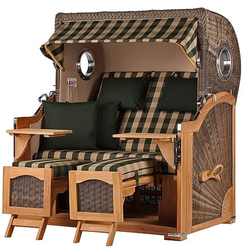 bene living Strandkorb Ammersee Grande XL Teak Bullauge - PE grau - Modell 506-2,5-Sitzer inkl. Liftersystem