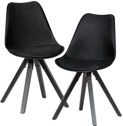 FineBuy Esszimmerstuhl 2er Set Retro Schwarz, Küchenstuhl Gepolstert | skandinavische Stühle mit Rückenlehne und Filzgleitern, Schalenstuhl mit Kunstlederbezug, bequeme Sitzschale