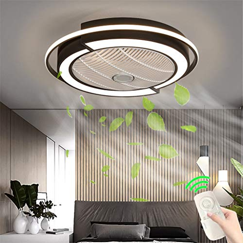 JINWELL Unsichtbares Fan Deckenventilator LED Licht Einstellbare Windgeschwindigkeit Dimmbar Moderne Deckenleuchte Für Leise Ventilator Schlafzimmer Wohnzimmer Esszimmer Lamp Schwarz 58X20CM