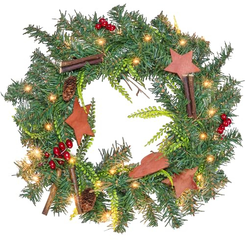 GloBrite Christmas Wreath with 20 LED Lights | Christmas Door Decorations | Christmas Garland Door Wreath, for Window, Wall Decor, Christmas Decorations
