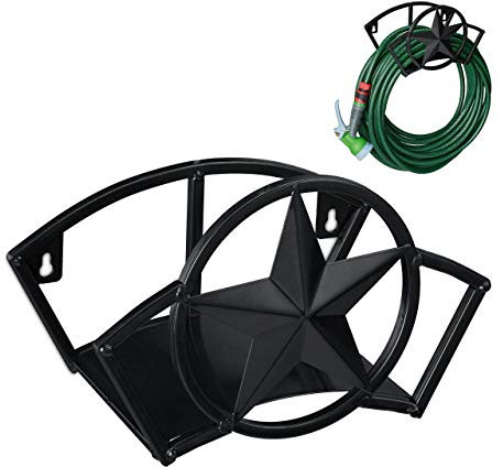 Relaxdays Portatubo da Parete, Tubi da 45 m 5/8, Supporto da Giardino, da Muro Rotondo in Acciaio, Avvolgitubo, Nero