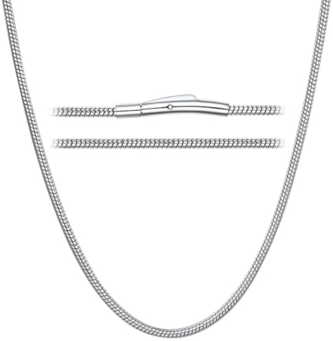 ChainsHouse Damenkette rund Schlange Kette 41cm Choker Halskette Edelstahl Herren Schlangenkette 2mm Edelstahlkette mit Druckverschluss Snack Chain Halsreif Silber Halsschmuck für Schwester