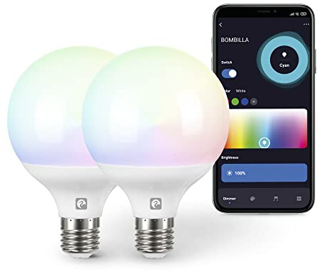 Garza Smart - Pack 2 Bombilla LED Inteligente Wifi Globo G95, 11W (equivale a 75W de incandescencia), E27, RGB + CCT, Intensidad regulable, Programable, Control voz y app, Alexa/Google, WiFi 2.4GHz