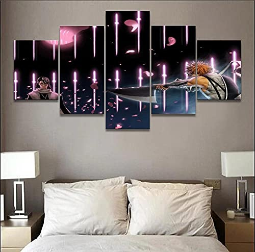 MPPSU Anime Bleach Byakuya Kuchiki Ichigo Kurosaki Wanddekoration Wohnzimmer Leinwandbild Jugendzimmer Poster Set Modern 5 Teiliges Wandbild Bedroom Decor XXL Bilder Mit Rahmen 150 * 80cm