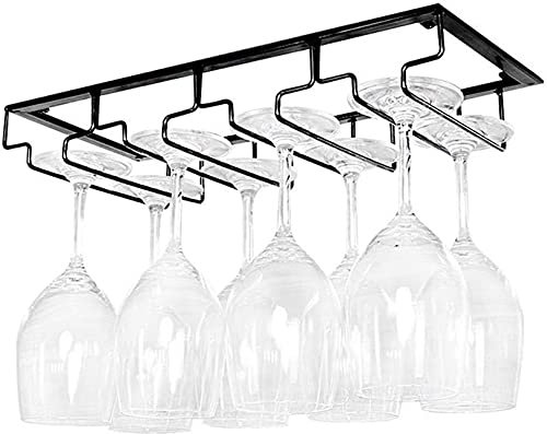 LYP Bar Wine Rack Restaurant Wall-Mounted Wine Bottle Rack，Hanging Stemware Holder-Under Cabinet Metal Hanger Storage Shelf-3-7 Rows Wine Glass Rack Holder,6 Slots