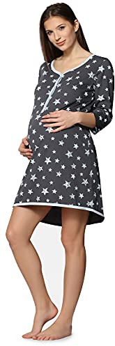 Be Mammy Mammapyjamas för Dam med omvårdnadsfunktion BE20-176 (Grafit Stjärnor Blå, XL)