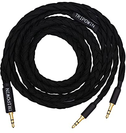 Linsoul Tripowin GranVia Upgraded OFC Hochreines Audio-Ersatzkabel für Kopfhörer, Länge 2 m, Dual 3.5mm Stecker für HE4XX/HE-400i/HE400se/Goldplanar(Schwarz,3,5mm) | Dual 3,5-mm-Stecker auf 3,5-mm-Stereo-Kopfhörerkabel für HE4XX/HE-400i/HE400se/Goldplanar/Focal ELEGIA, Schwarz, 2 m
