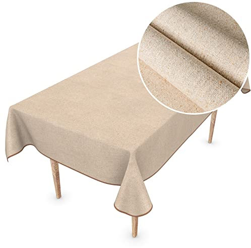 Wachstuchtischdecke Textil Tischdecke Wachstuch abwaschbar Leinenoptik Beige Uni Nachhaltig 100x140cm