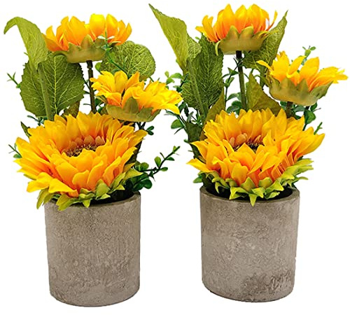 Aisamco 2 Stück Künstliche Sonnenblumen im Topf, Kunstblumen im Topf Tischdekoration Kunstblume Künstliche Pflanze für Hochzeitsfest Dekoration