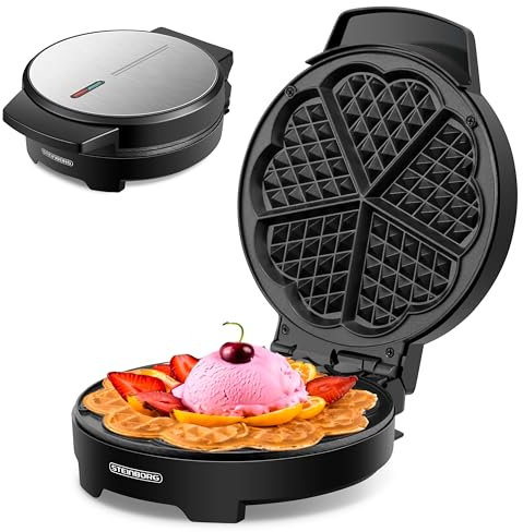 Waffeleisen | 1000 Watt | Waffelautomat für Herzwaffeln | Wafflemaker | Paninigrill | Waffeltoaster | Waffle Maker | Elektrogrill | Cool-Touch-Technologie | Antihaftbeschichtung |