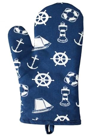 Ofenhandschuh BLAU Maritim Anker Steuerrad Rettungsring Leuchtturm Topfhandschuh Topflappen