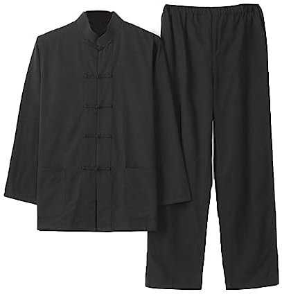 Pure Cotton Tang Anzug bequemer Kampfkunstanzug Männer Chinesische traditionelle Kleidung, atmungsaktive Baumwollwäsche Kung Fu Uniformen Tai Chi Kleidung Langarm He black-3XL