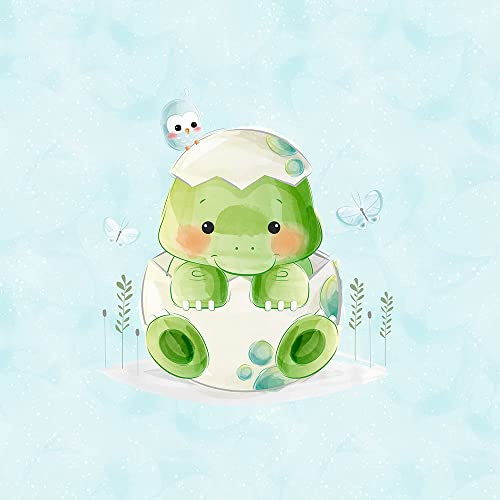 40x50cm Babystoff Dino Eule French Terry Stoff Panel - Pastell Kinderstoffe - Dinosaurier in Eierschale Panelstoff - Dinos Stoffe zum Nähen für Kinder & Baby - Sommersweat Stoffpanel - keine Meterware