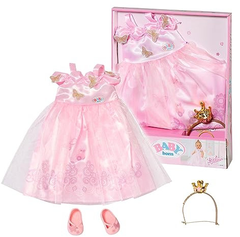 BABY born Deluxe Prinzessin, Prinzessinnenkleid mit Krone, Haarband und Schuhen für 43 cm Puppen, 834169 Zapf Creation