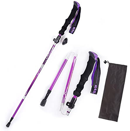 Hearda Wanderstock Faltbar, Trekkingstöcke Ausziehbar Leichter Aluminium Teleskopstock für Herren und Damen für den Außenbereich (110-130cm,Lila)