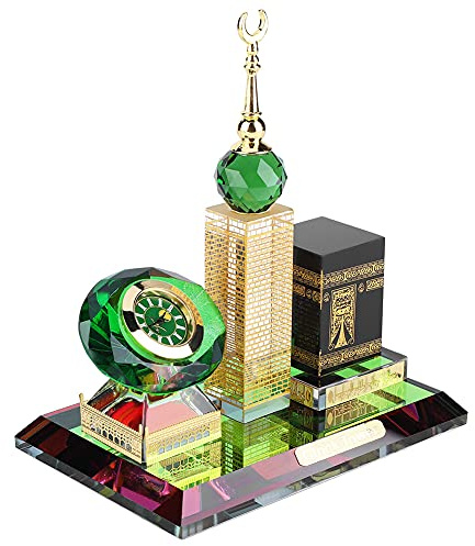 Akozon Muslimische Kaaba-Uhr, Uhren mit islamischer Architektur, Geschenkset mit Himmelsturm-Modell, Kunsthandwerk, Souvenirs, Heim-Desktop-Dekoration