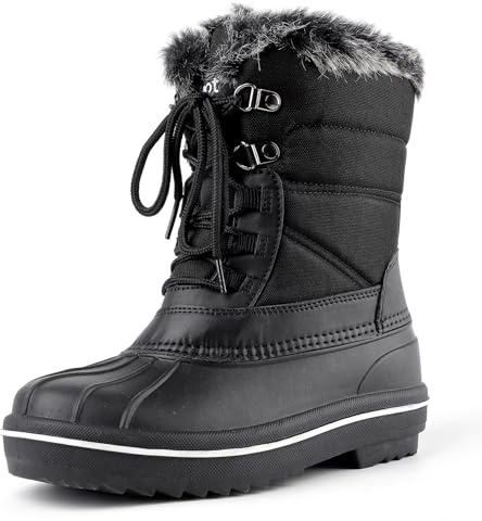 riemot Bottes de Neige Bottes de Pluie Femme Bottes Caoutchouc Femme Chaussures Hiver Imperméable Chaudes Bottines de Randonnée Boots de Trekking Outdoor,Noir,EU 42