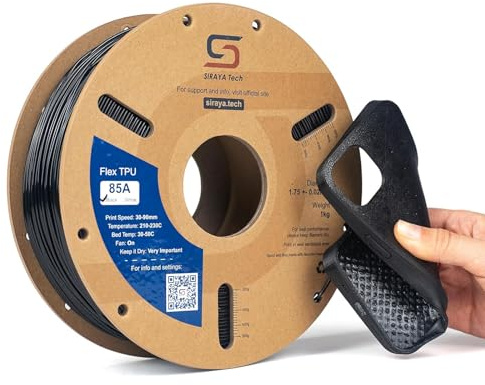 Siraya Tech Flex TPU 85A 3D Drucker Filament (Schwarz, 1kg) | Sehr flexibel und zäh, hoher Fluss und Drucktempo, feuchtigkeitsgeschützter Alubeutel, für Schuhe und Schutzausrüstung