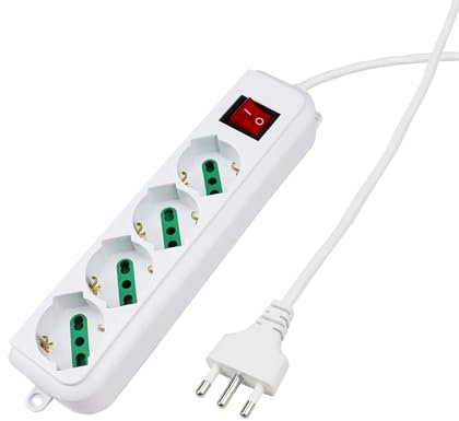 YASTA Multipresa Ciabatta Elettrica 4 Prese Universali ITA 10/16A Schuko Da 1,5 M