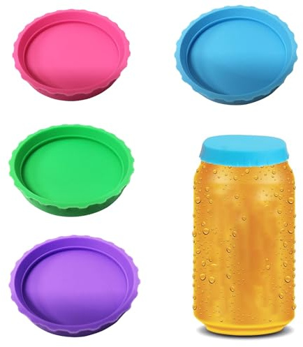 4Pcs Soda Can Cover Lid Reusable Drink Cover Tops Beverage Can Anti-dust Spill Saver Lid Covers Silicone Soda Saver Can for Camping Fishing and Beach