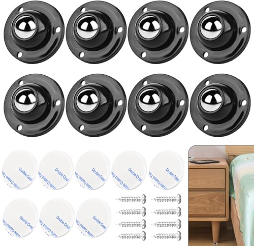 8 Pcs Mini Adhesive Caster Wheels - 3/4 inch Stainless Steel Appliance Wheels with 360 Degree Rotation for Kitchen Appliance, Small Furniture or Containers - Load Capacity 55 LBS