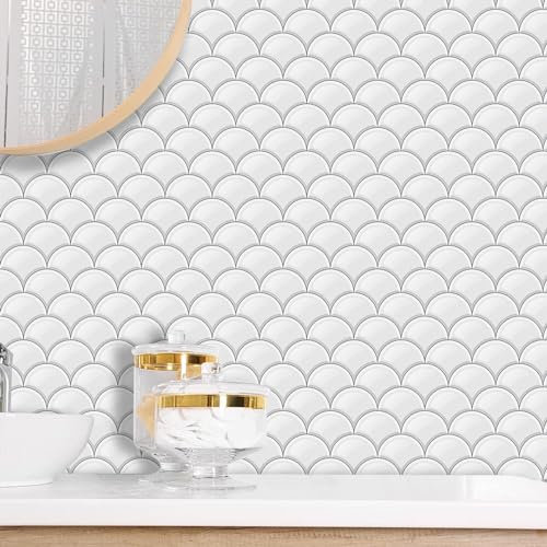 HAvern Autocollants pour carrelage de Cuisine 20 cm x 20 cm écailles de Poisson Blanches à Coller sur carrelage pour Salle de Bain à Coller sur carrelage Mural dosseret pour Cuisine à col