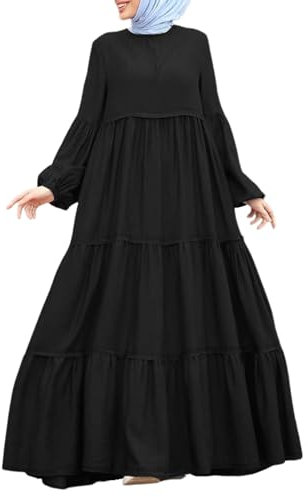 TUQIDEWU Frauen Abaya Kleid Ramadan Islamische muslimische Kleidung Krepp Ballon Ärmel Abaya Kleid Jilbab Afrikanische Türkische Robe Dubai OutfitsA009