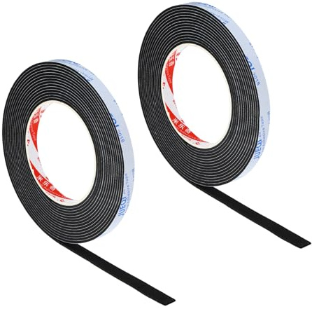 Patikil 5000 x 10 x 2mm EVA Single Sided Foam Tape, 2Pcs Multipurpose Sealing Strip Weather Stripping Foam Sealing Strips with Adhesive for Door, Black