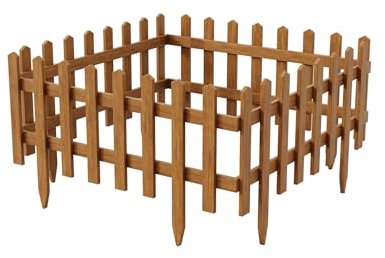 4er Set Steckzaun Holz Braun 40 x 94 | 55 cm Hoch | natürlicher Zaun in 3 Farben imprägniert | Beetumrandung für Blumenbeet/Gemüsebeet Vor Gartenzaun Rasenkante Wurzelsperre Zaunelemente Holzzaun