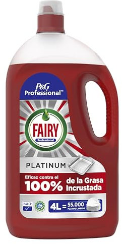 Fairy Professional Platinum Líquido Lavavajillas 4 l, Limpia Hasta 55,000 Platos, Implacable Con El 100% De La Grasa Quemada De Las Cocinas Profesionales, Con Certificado HACCP