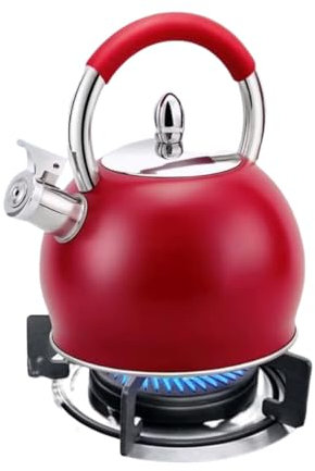 Bouilloire sifflante de 3 L en acier inoxydable 304 - Bouilloire sifflante - Bouilloire à eau - Bouilloire à thé - Bouilloire à thé - Bouilloire sifflante - Rouge - 3 l