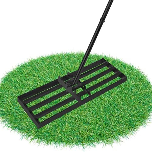 PEILU 50x25cm Raclette à Gazon en Acier Inoxydable avec Poignée Réglable en Hauteur Râteau de Nivellement Ergonomique pour Pelouse, Sable, Rectangulaire Râteaux de Jardinage et Cour