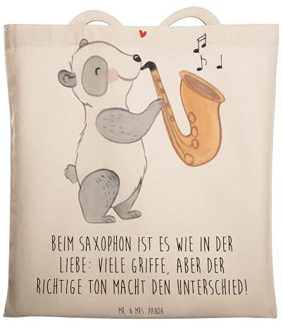 Mr. & Mrs. Panda Strandtasche Saxophon Liebe - Geschenk, Musiktechnik, Musiker, Umhängetasche, Saxophonspiel, und Musik, Shopper, Blues, Laptoptasche, Töne, Instrument, Lernen, Griffe, Tasche