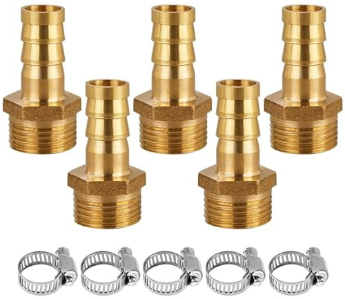 5 conectores de manguera de latón de 1/2 pulgadas, rosca exterior x 10 mm