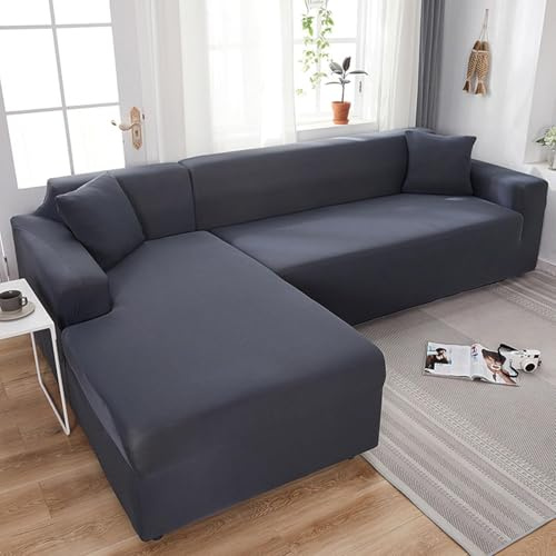 Sofabezug 2/1/3/4 Sitzer, Sofa überzug L U Form Ecksofa Stretch Sofa/Couch überzug, Universal Couchbezug, Sofa Cover Sofa überwurf Sofaschoner (L Form Ecksofa Erfordert Zwei),Dark gray,2 Seater