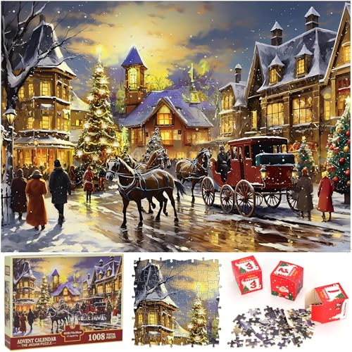 Dreamtop Jigsaw Advent Calendar 2025, 24 Boxes 1008 Pieces Christmas Puzzle Advent Calendar for Adult Countdown Calendars Gift Decorations for Women Men