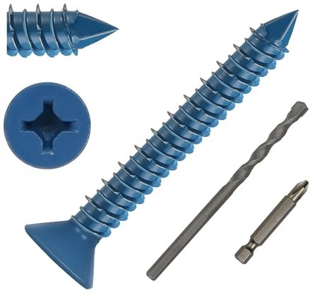 DAYALO Lot de 30 vis à béton à tête fraisée avec empreinte cruciforme M5,5 x 45, vis à béton galvanisées avec foret et embout de vissage pour maçonnerie, béton, architecture, industrie (bleu)