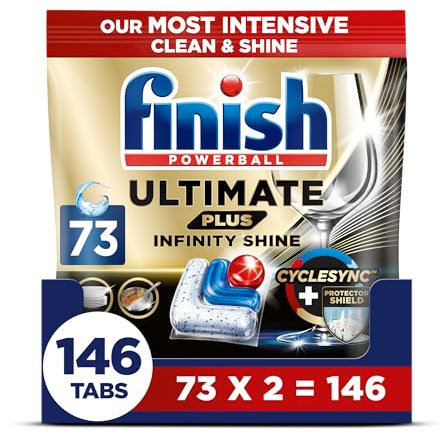 Finish Ultimate Plus Infinity Shine Dishwasher Tablets Bulk |Scent: Fresh | 146 Dishwasher Tabs (73x2) | for A Superb Clean & Diamond Shine
